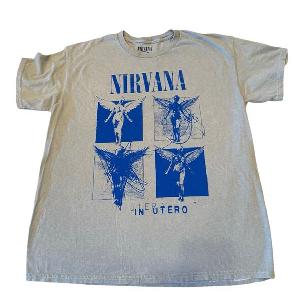 Nirvana In Utero Fairy Mineral Wash Tan Gray Blue Band Graphic Tee Rock Grunge L - Picture 2 of 6